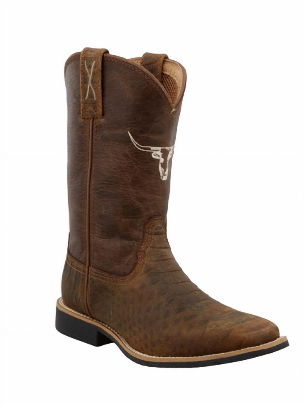NEW TWISTED X kids' square toe boots in hand tan & chocolate